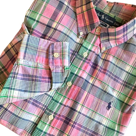 Ralph Lauren Shirt Men's XL Pink Plaid Custom Fit Long Sleeve Button Down Shirt - Picture 1 of 10